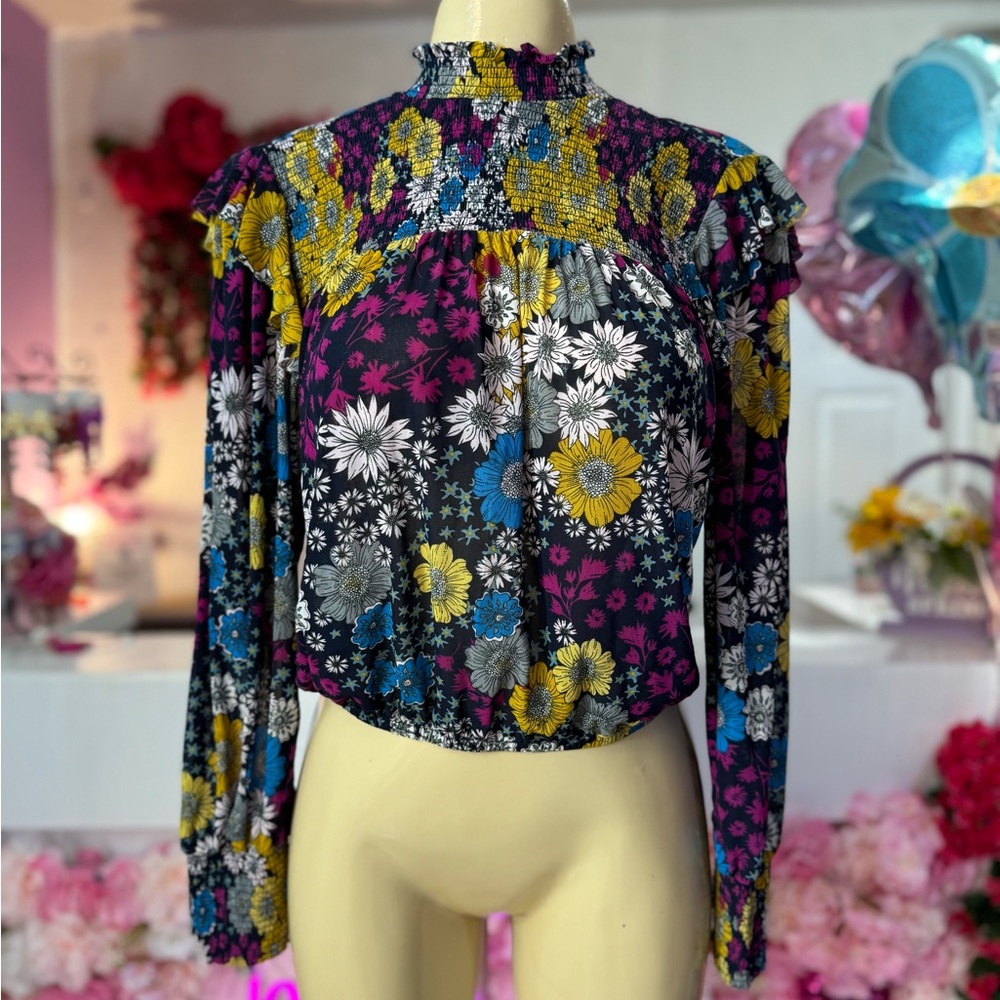 Scoop Ruffled Yellow and Purple Blouse🌸✨